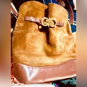 Vintage cognac suede and leather 1970s Gucci bag